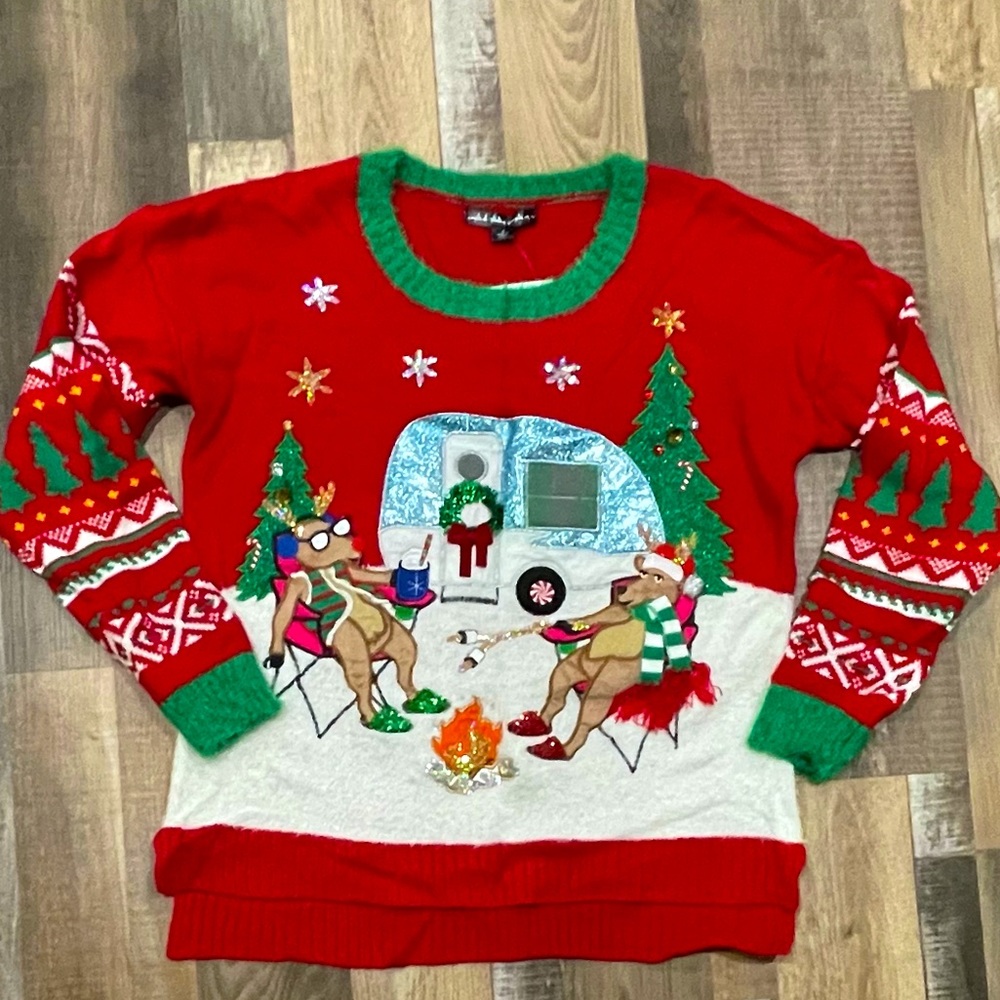 Ugly Christmas Sweater Camping Reindeer